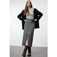 WOVCOR Women's High Waist Maxi Woven Skirt with Front Slit Detail in Grey | Size: 8