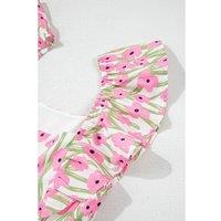 Everyday The Label Women's Pink Floral Print Square Neck Ruffled Strap Maxi Dress | Size: XL