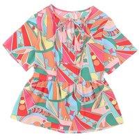 Everyday The Label Women's Multicolor Boho Abstract Pattern Split V Neck Flowy Blouse Shirts | Size: Small