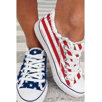 Everyday The Label Women's Blue American Flag Lace-up Canvas Flat Shoes | Size: 8