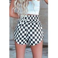 Everyday The Label Women's Black Checkered Print High Waist Casual Shorts | Size: XL