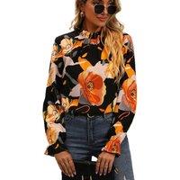 Everyday The Label Women's Black Floral Print Mock Neck Blouse | Size: Small