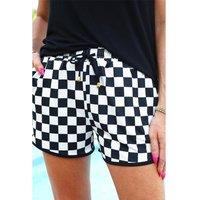 Everyday The Label Women's Black Checkered Drawstring Elastic Waist Casual Shorts | Size: Medium