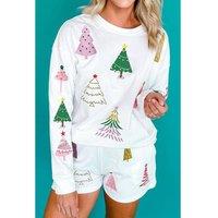 Everyday The Label Women's Christmas Tree Pajama Set - White Stripe Loungewear | Size: Small