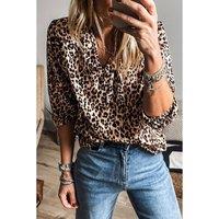 Everyday The Label Women's Apricot Leopard V Neck Half Sleeve Blouse in Peach | Size: XL