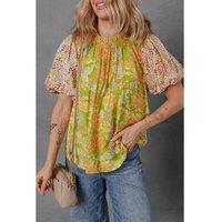 Everyday The Label Women's Multicolour Printed Contrast Bubble Sleeve Patchwork Blouse Blouses | Size: XL