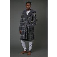 Maine Men's Grey Check Sherpa Hooded Dressing Gown | Size: 2XL