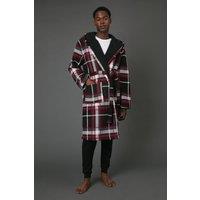 Maine Men's Red Check Bonded Fleece Lined Hooded Dressing Gown | Size: XL