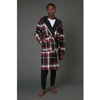 Maine Men's Red Check Bonded Fleece Lined Hooded Dressing Gown | Size: Medium
