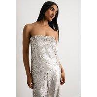 Warehouse Women's Premium Matte Sequin Bustier Top in Silver | Size: 10
