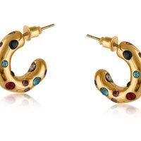 BIG METAL LONDON Women's PULA RAINBOW ENCRUSTED STAINLESS STEEL EARRINGS in Gold | Size: 2 cm
