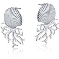 BIG METAL LONDON Women's HECATE CORAL SHELL STAINLESS STEEL EARRINGS in Silver | Size: 4 cm