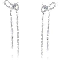 BIG METAL LONDON Women's LINA LONG BOW EARRINGS in Silver | Size: 6 cm