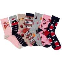 Totes Toasties Women's 7 Pack Days Of Week Cotton Blend Festive Socks Gift Set