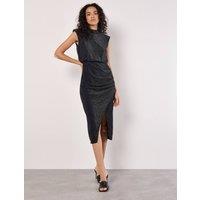 Apricot Women's Sparkle Ruched Bodycon Midi Dress in Black | Size: 12