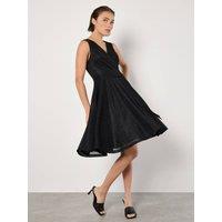 Apricot Women's Metallic Pleat Skater Mini Dress in Black | Size: 10