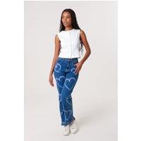 Pink Vanilla Women's Dark Blue Spray Heart Detail Jeans | Size: 6