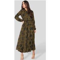 Love Sunshine Women's Floral Print Long Sleeve Midaxi Shirt Dress in Khaki | Size: 8