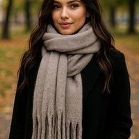 My Posh Shop Women's Plain Soft Blanket Tassel Scarf in Grey