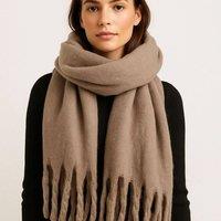 My Posh Shop Women's Plain Soft Blanket Tassel Scarf in Taupe