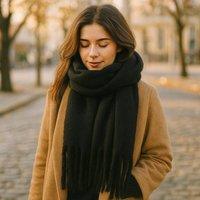 My Posh Shop Women's Plain Soft Blanket Tassel Scarf in Black