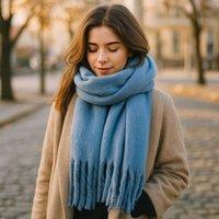 My Posh Shop Women's Plain Soft Blanket Tassel Scarf in Light Blue