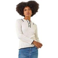 Roman Women's Textured Colour Block Knit Jumper in Ivory | Size: 20