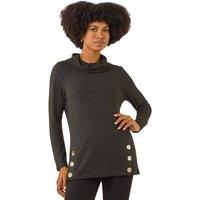 Roman Women's High Neck Buttoned Top in Black | Size: 20