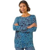 Roman Women's Printed Bubble Hem Top in Blue | Size: 10