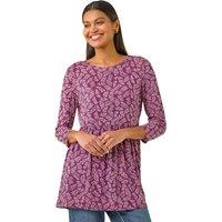 Roman Women's Leaf Print Gathered Tunic Top in Purple | Size: 14