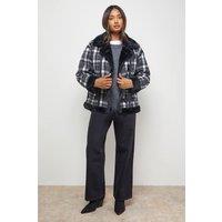 Oasis Women's Shearling Trim Check Coat in Mono | Size: 16