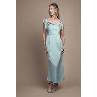Oasis Women's Satin Tie Shoulder Cowl Front Midi Bridesmaid Dress in Sage | Size: 10