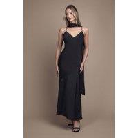 Oasis Women's By Coast Satin Scarf Detail Strappy Maxi Bridesmaid Dress in Black | Size: 12