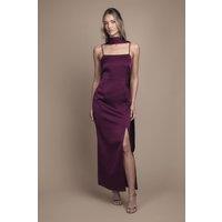 Oasis Women's Strappy Satin Maxi Bridesmaid Dress with Scarf in Grape | Size: 12