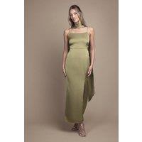 Oasis Women's By Coast Strappy Satin Maxi Bridesmaid Dress with Scarf in Olive | Size: 18
