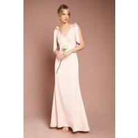 Coast Women's Honoured Satin Back Crepe V Neck Tie Shoulder Maxi Bridesmaid Dress in Blush | Size: 8