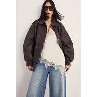 NastyGal Women's Oversized Longline Faux Leather Bomber Jacket in Chocolate | Size: 4