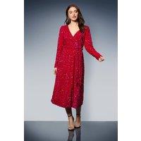 Dorothy Perkins Women's Velvet Sequin Wrap Midi Dress in Hot Pink | Size: 8
