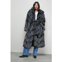 Warehouse Women's Faux Fur Two Tone Coat in Mono | Size: 12