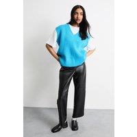 Warehouse Women's Faux Leather Whipstitch Detail Straight Leg Trouser in Black | Size: 12