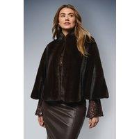 Wallis Women's Cropped Faux Fur Cape in Dark Brown | Size: 18