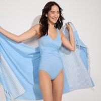 Lands' End Women's Slender Wrap Front Slender Swimsuit in Blue | Size: 14-16