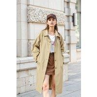 MODISHION Women's Long Single Breasted Trench Coat in Light Khaki | Size: XL