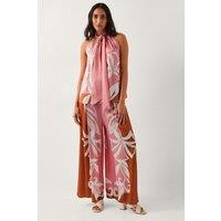 Monsoon Women's Tabitha Floral Print Wide Leg Trousers Pink | Size: XL