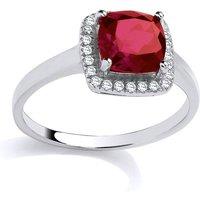 Jewelco London Women's Sterling Silver CZ Ruby Princess Cut Engagement Ring - GVR548RU in White | Size: Large