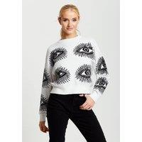 Liquorish Women's Eye Pattern Jumper In Black in White | Size: Small