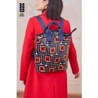 Orla Kiely Women's Geometric Floral Print Backpack with Laptop Sleeve in Navy