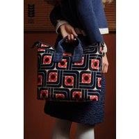 Orla Kiely Women's Geometric Floral Print Tote Bag with Adjustable Crossbody Strap in Navy