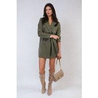 IKRUSH Women's Raven Oversized Waist Tie Button Detail Blazer Jacket in Khaki | Size: 2XL