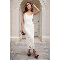 IKRUSH Women's Viviana Strappy Floral Lace Midi Dress in White | Size: Large